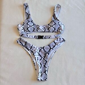 Snakeskin Bralette Bikini with Buckle and Cheeky Bottom
